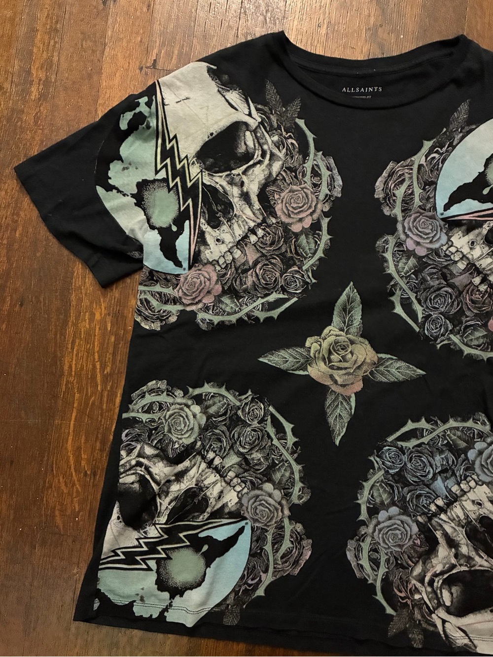 AllSaints Black Short-Sleeve Skull & Floral Graphic Tee